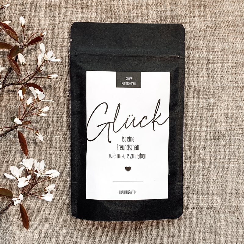 Koffiebonencadeau “Lucky Friend” – Midi-zakje van 50 g zwart – souvenir vriendschap gefeliciteerd
