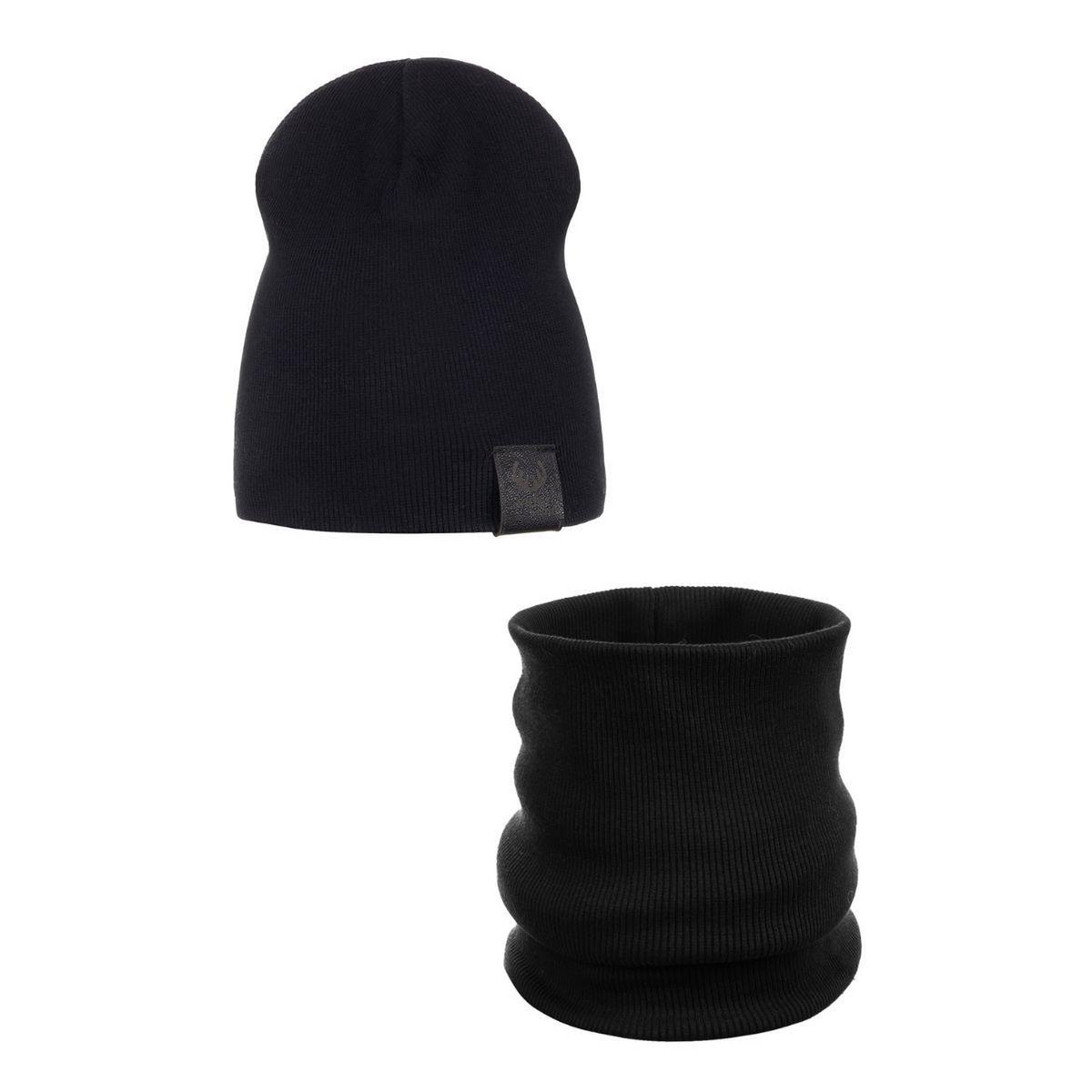 Spring set: RIB hat and scarf - cotton - BLACK
