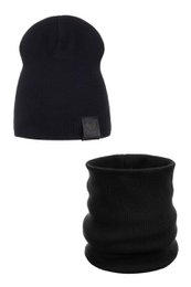 Spring set: RIB hat and scarf - cotton - BLACK