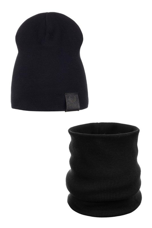 Spring set: RIB hat and scarf - cotton - BLACK