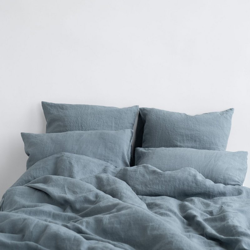 Set copripiumino in lino blu nebbia