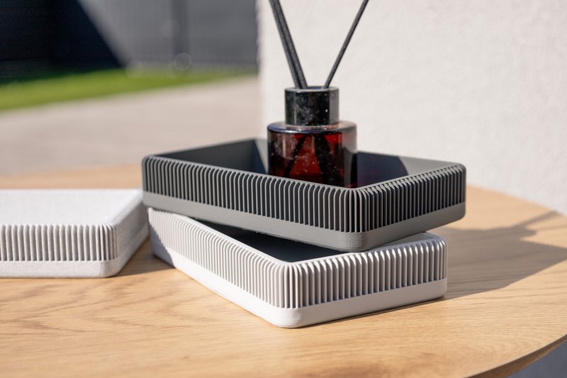 Sleek Rectangular Cool Tone Trays - Modern Ribbed Design, Perfect for Desk, Entryway, Coffee Table, or Home Organization Needs