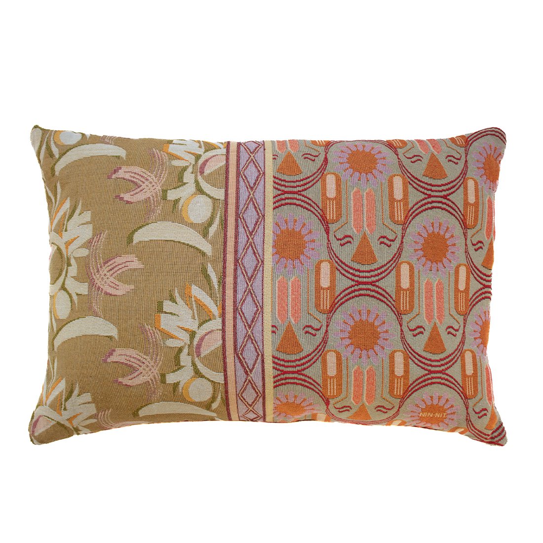 NIN-NIT Nouveau de Fleurs cushion | 100% woven cotton | decorative cushion with flowers and leaves nature print | pink | beige | lilac | green | gray | orange | brown| multicolor | 40x60 cm