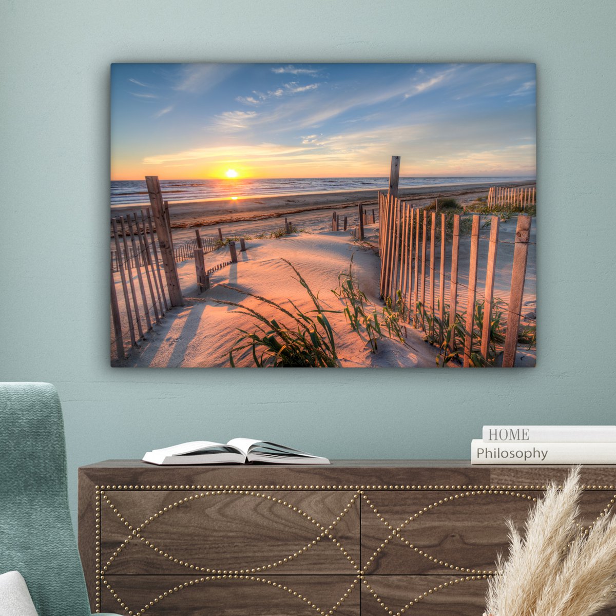 Leinwand Malerei - Wanddekoration - Strand - Meer - Dune - Sonnenuntergang - Landschaft