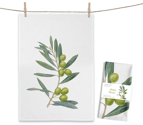 Green Olives tea towel