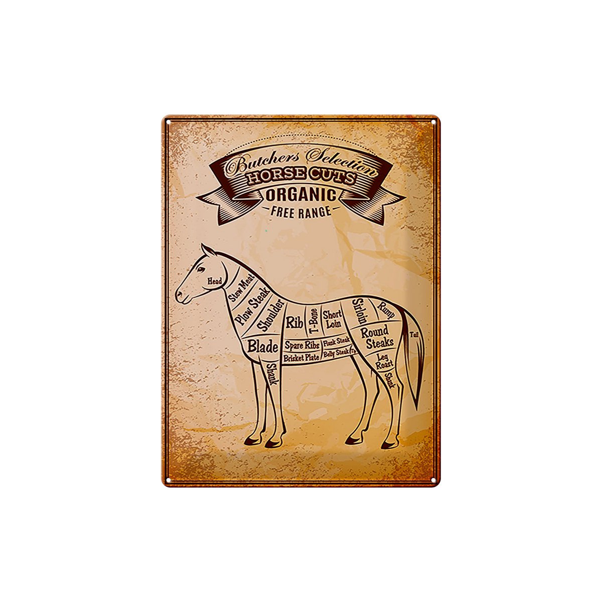 Tin sign butcher shop 30x40cm horse Horse cuts Organic