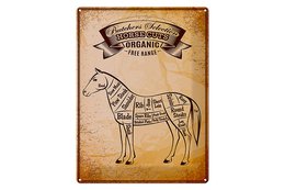 Tin sign butcher shop 30x40cm horse Horse cuts Organic