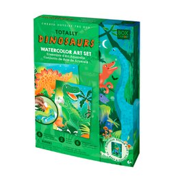 Watercolor art set featuring dinosaur designs. Includes paints, brushes, and paper for creating vibrant dinosaur-themed artwork.