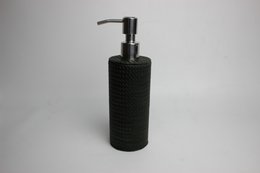 Round soap dispenser in crocodile look-black and stainless steel
