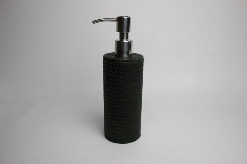 Round soap dispenser in crocodile look-black and stainless steel