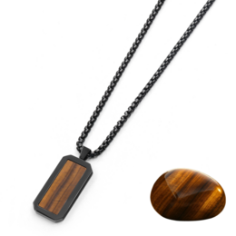 Collier en acier inoxydable noir pour hommes avec pendentif rectangle Tiger Eye