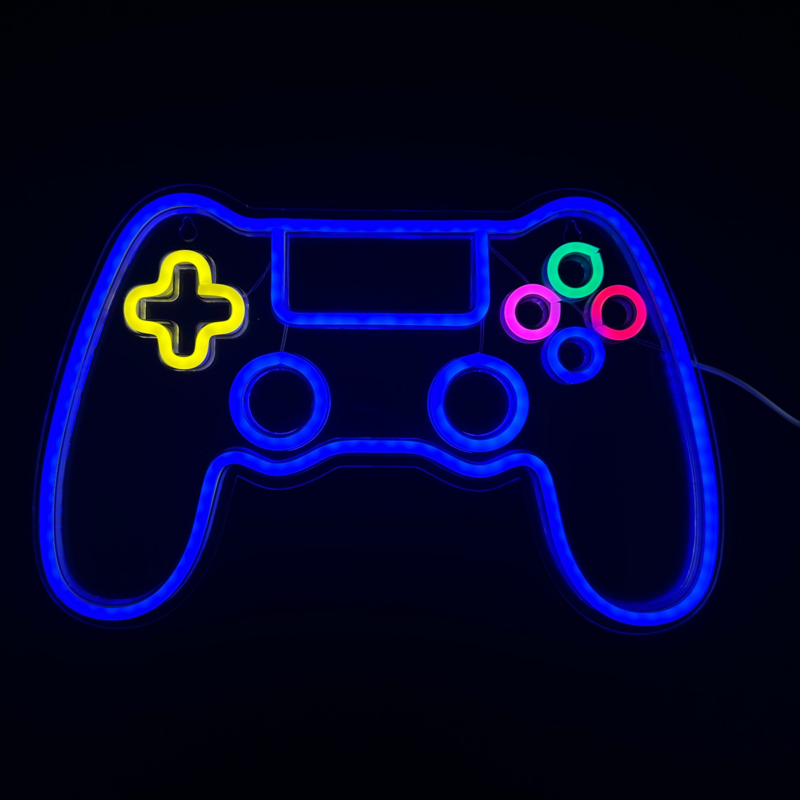 Neonlampe - Gamecontroller Blau - Inkl. Haken zum Aufhängen – Leuchtreklame – 27 x 40 cm