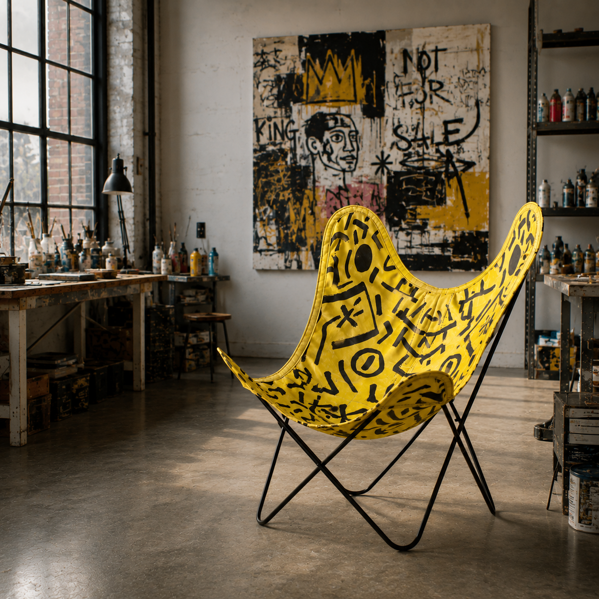 Fauteuil Butterfly AA – Willis jaune soleil & noir – coton 430 g/m²