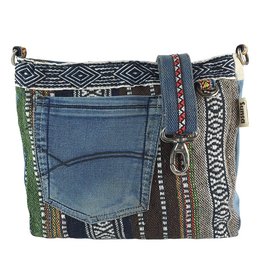 Sunsa Bæredygtig Skuldertaske til kvinder. Skuldertaske lavet af genbrugte jeans og bomuld. Håndtaske vintage retro stil. Crossbody taske til kvinder.