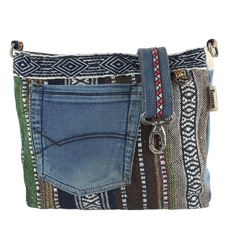 Sunsa Bæredygtig Skuldertaske til kvinder. Skuldertaske lavet af genbrugte jeans og bomuld. Håndtaske vintage retro stil. Crossbody taske til kvinder.