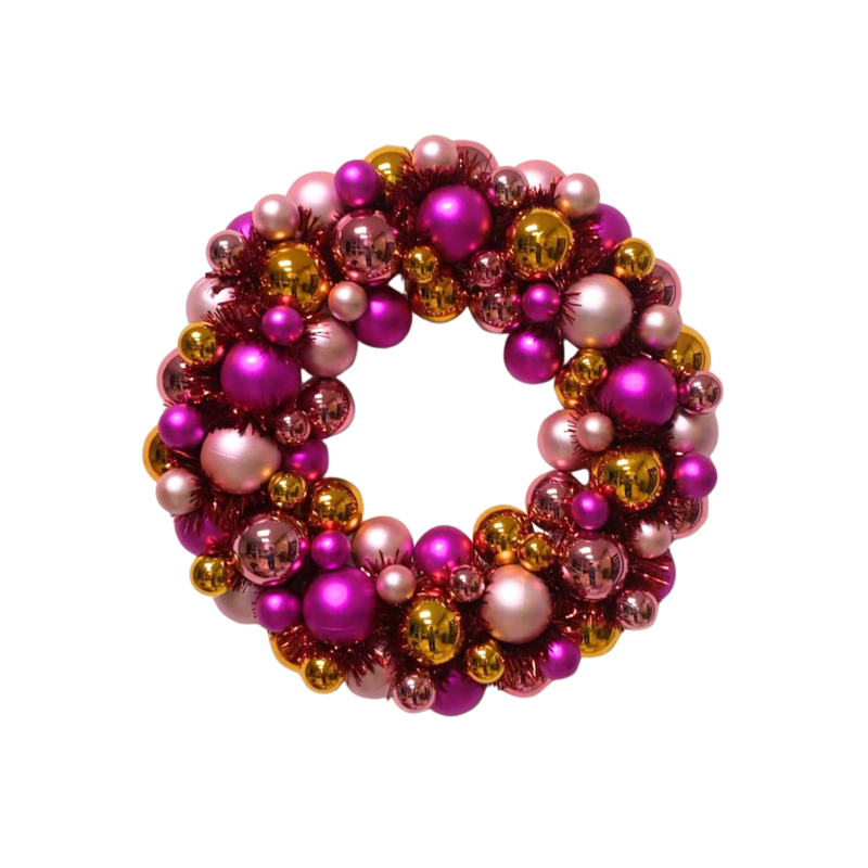 Kerstdecoratie - Kerstkrans - Kerstballen - Polystyreen - Roze/Oranje - 34x10 cm