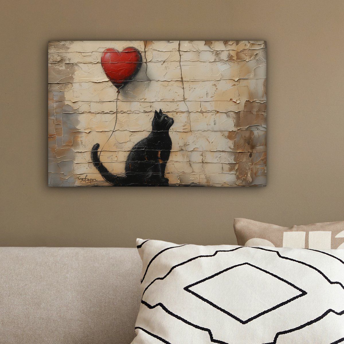 Leinwand Malerei - Wanddekoration Katze - Graffiti - Ballon - Street Art - Zusammenfassung - Wanddekoration Wohnzimmer - Raumdekoration modern - abstrakte Gemälde