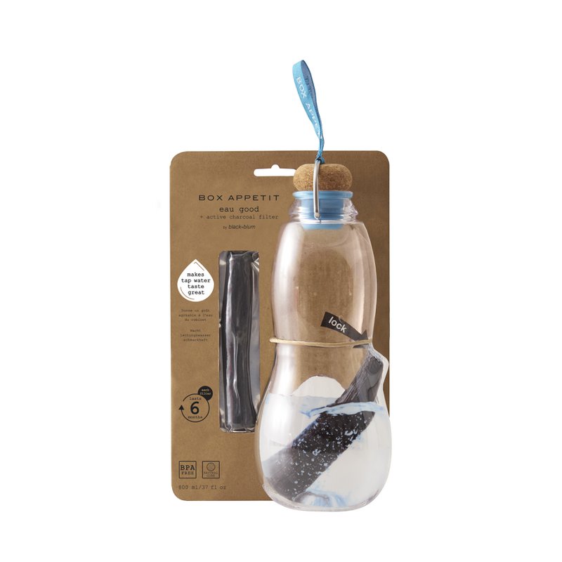 Eau Good – Blaue Wasserflasche + Binchotan-Kohlefiltersystem 800 ml