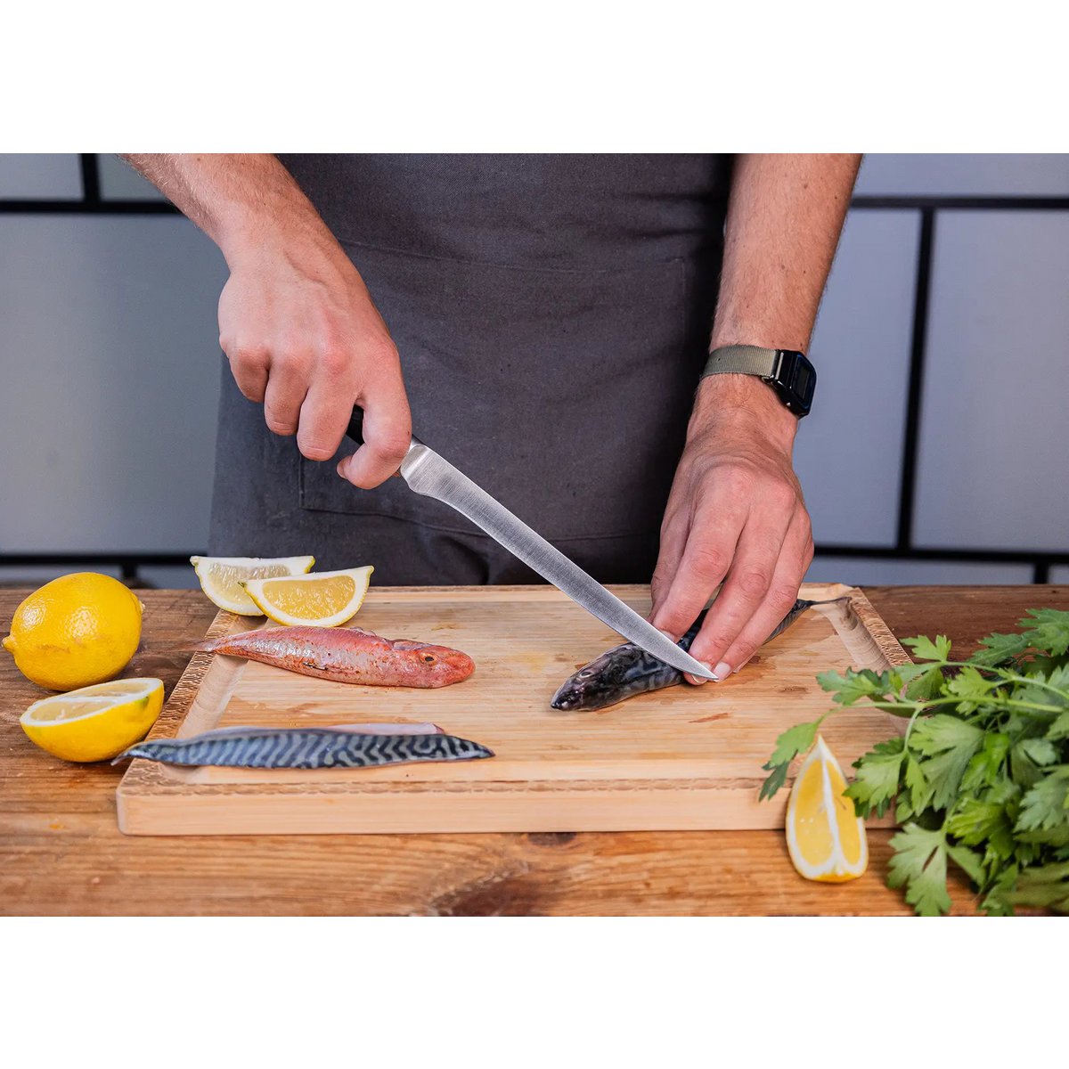 Knife - Flexible fillet knife with bamboo Saya and bamboo box - 200 mm blade