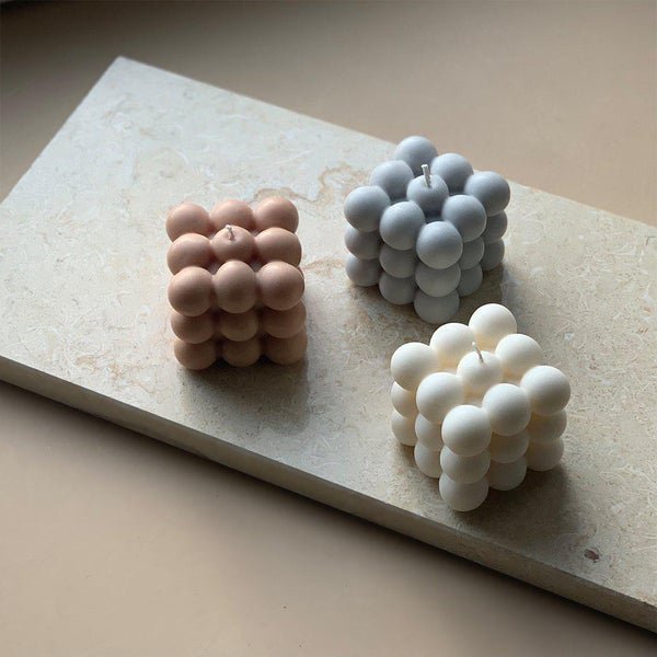 Set de 3 velas burbuja crema, gris claro, beige