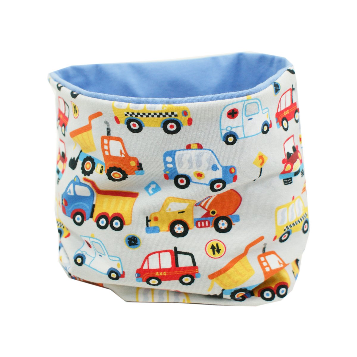 Bufanda de lazo Little Kings niños niños hasta 10 años modelo coches Lucky Cars gris, interior azul claro