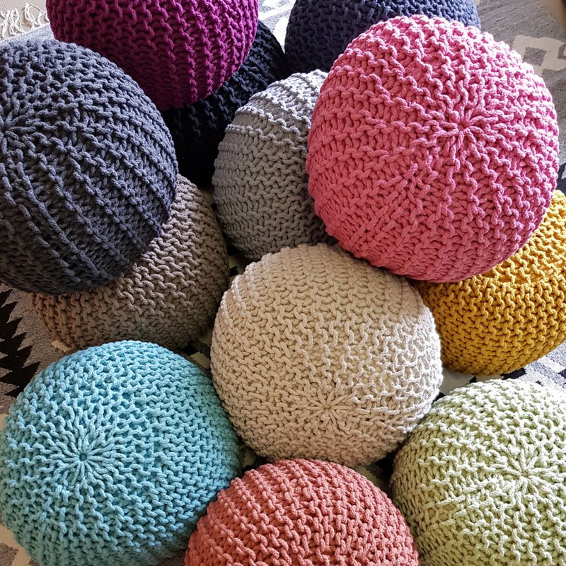 Knitted stool pouf Ø 45 H 30 cm cm seat pouf knitted floor cushion