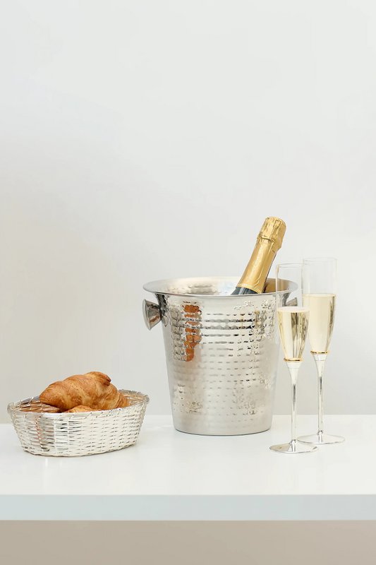 EDZARD Joey champagnekøler med håndtag, højglanspoleret rustfrit stål, hamret, højde 23 cm, diameter 21 cm
