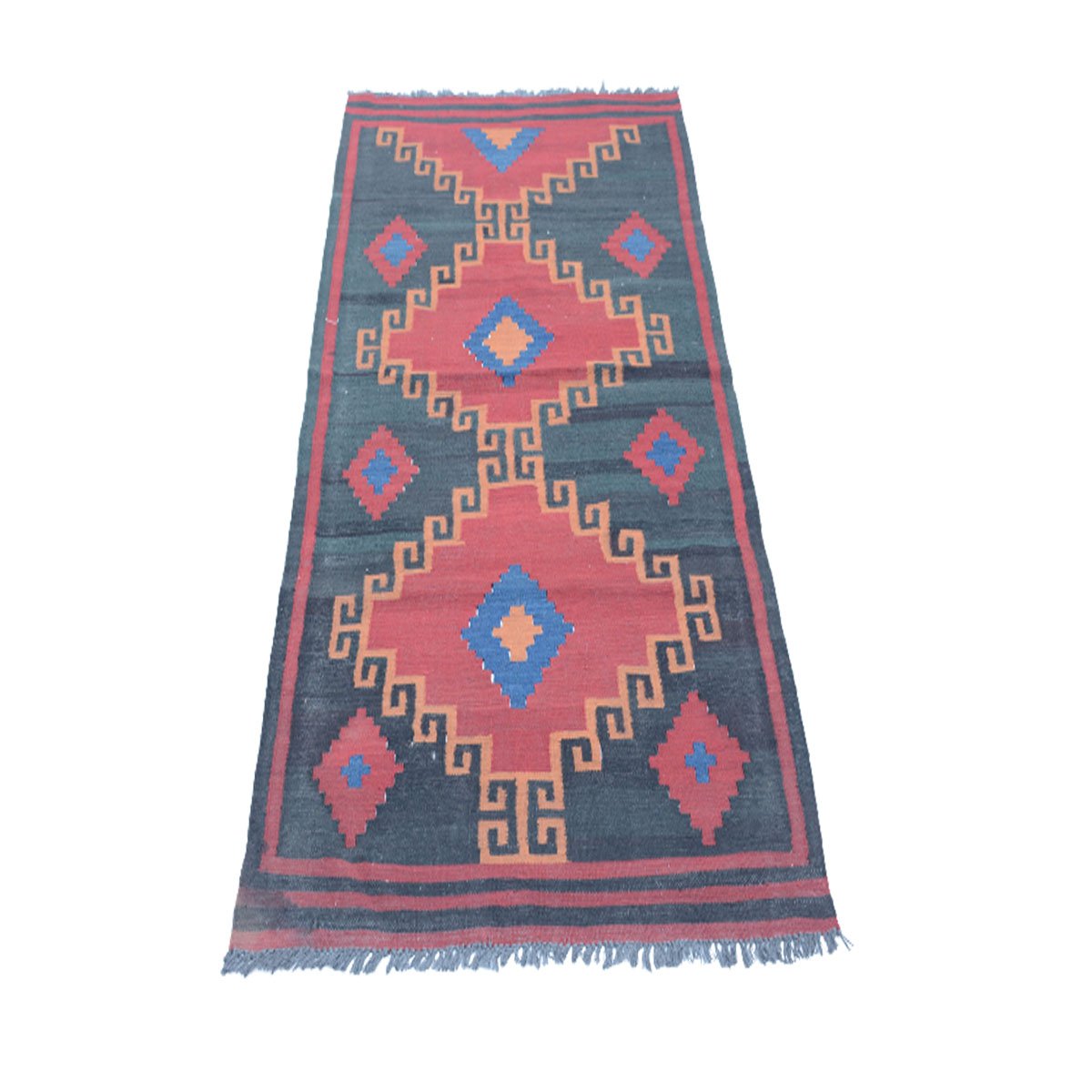Nowoczesny, czerwono-szary dywan Kilim