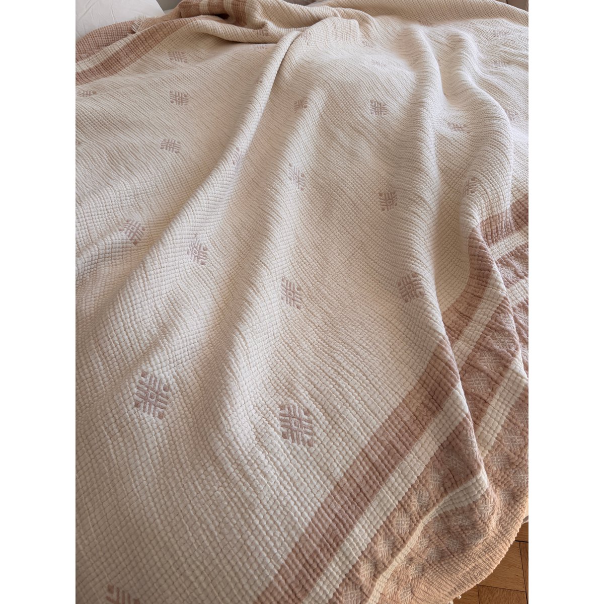 Muslin tæppe - beige-hvid - 2,20 x 2,50 m MESSE