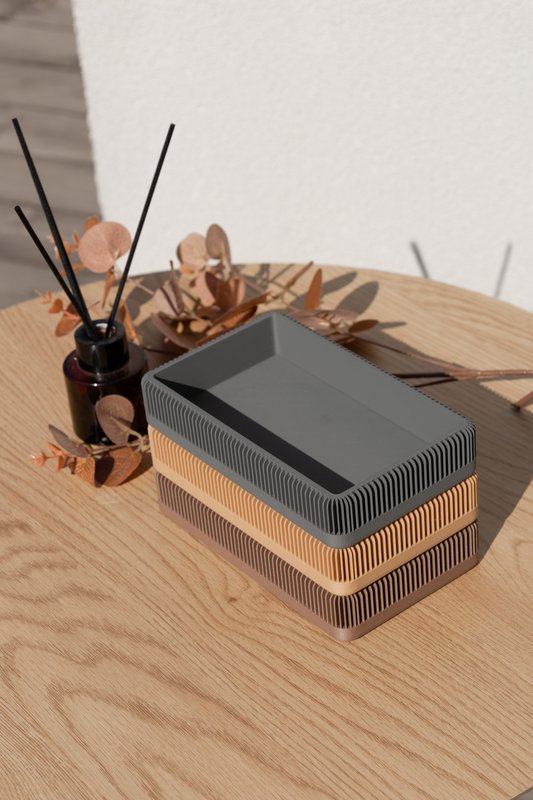 Modern Ribbed Square Organizer in Earthy Tones – Minimalist Desk, Vanity, or Home Storage Solution, Minimalist Modern Office Design Decor