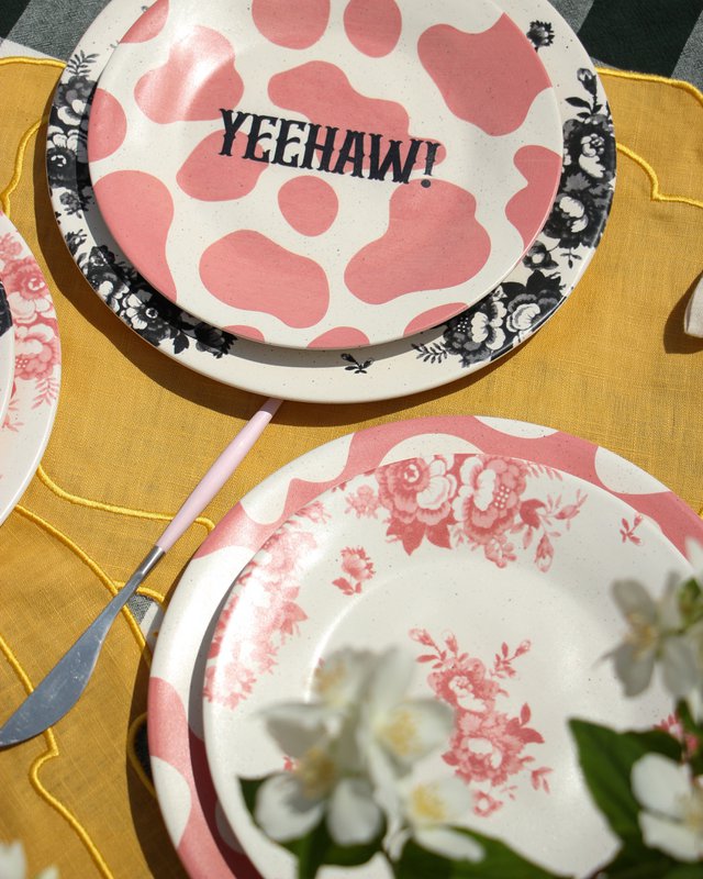 Dessert Plate Vintage Flowers Pink