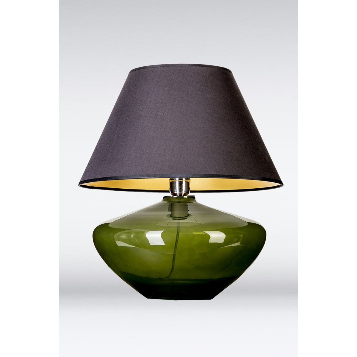 Table lamp glass green bulbous with lampshade glass lamp