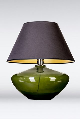 Table lamp glass green bulbous with lampshade glass lamp