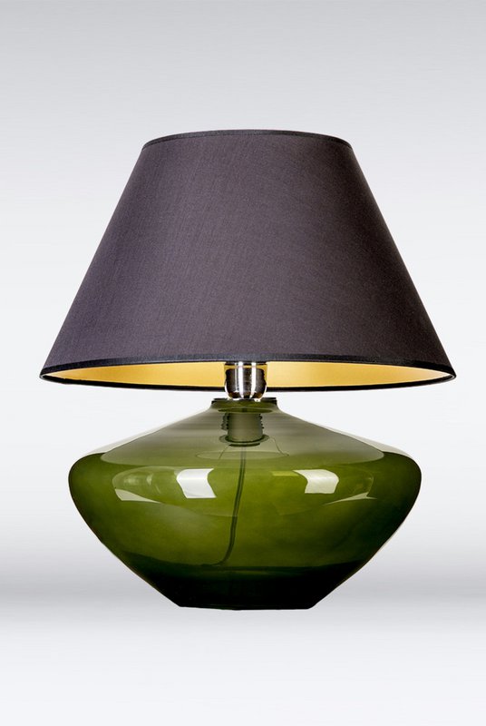 Table lamp glass green bulbous with lampshade glass lamp