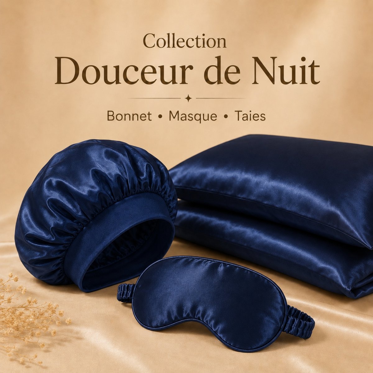 Masque de Nuit Satin Effet Soie Bleu Nuit