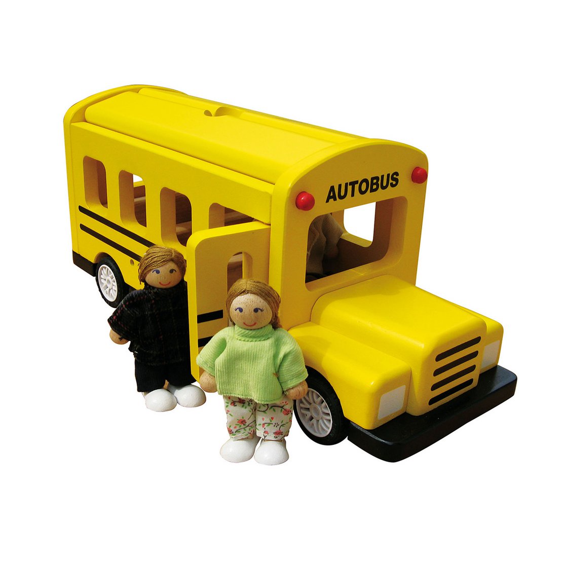 Bus met 3 passagiers - imitatiespel - 3+ houten speelgoed