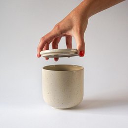 Kom met deksel MoxBowl Stokroos - zand & spikkels - 500ml