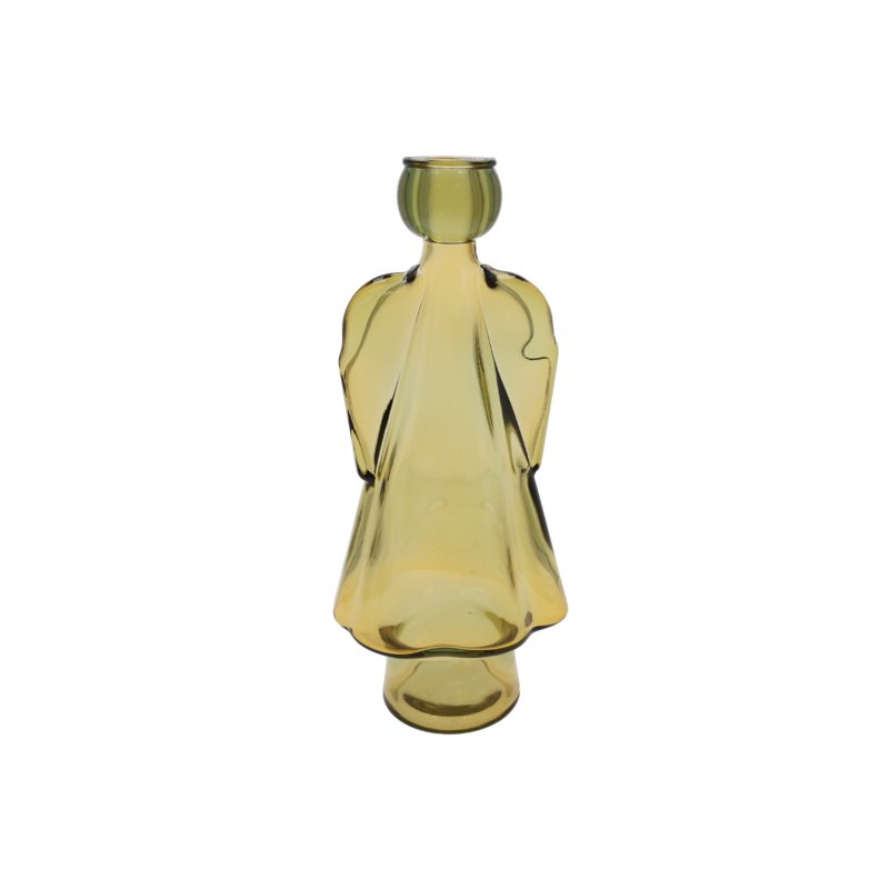 Yellow glass angel candle holder h 24x10x8 cm