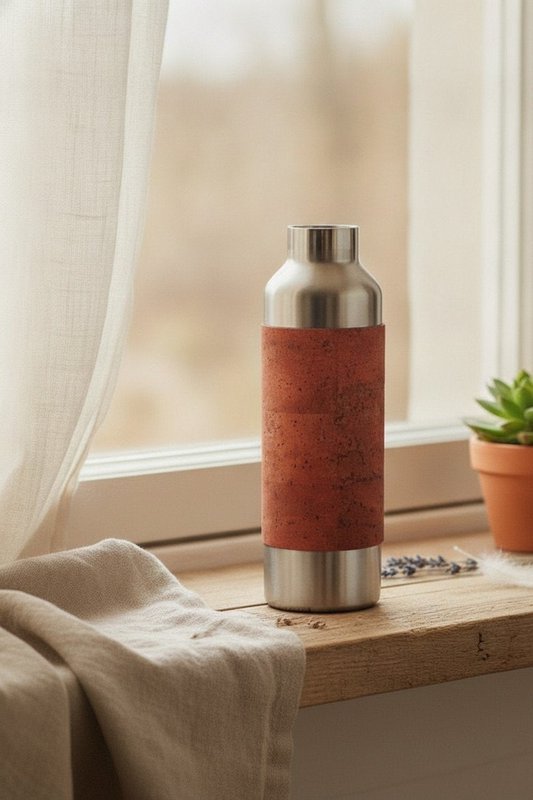 Drikkeflaske i rustfrit stål med korkhylster - termokande - 750 ml, med te-si