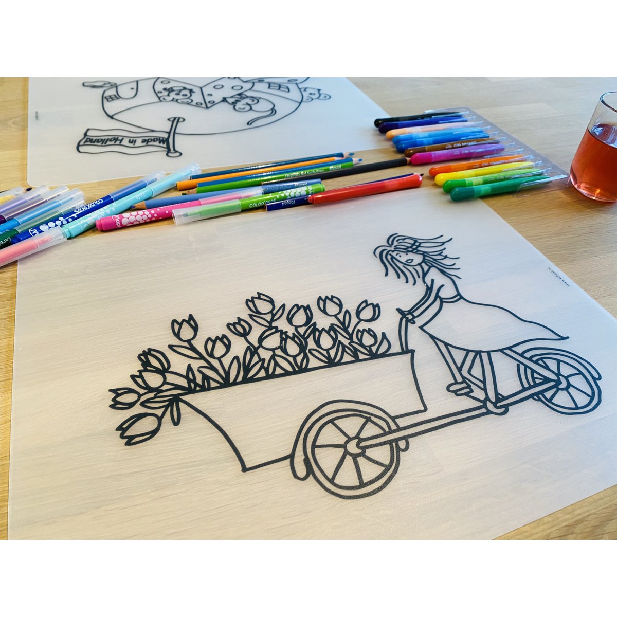 Wiederfärbbares Tischset Bakfiets Tulpen