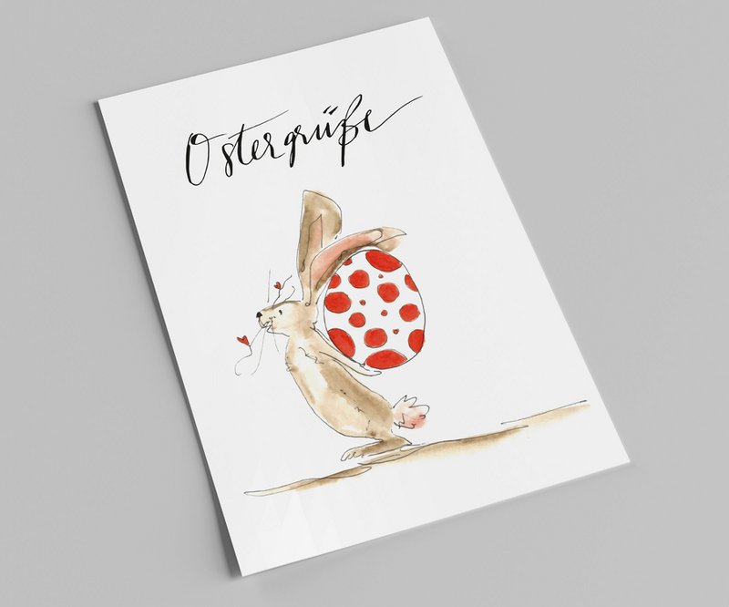Carte postale | Carte de Pâques | Lapin avec un œuf dans le dos