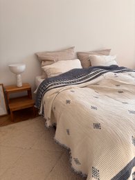 Muslin tæppe - blå og hvid - 2,20 x 2,50 m FAIR