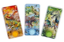 "Dinosaur water game toy, colorful handheld bath game with dino characters, interactive water play toy"