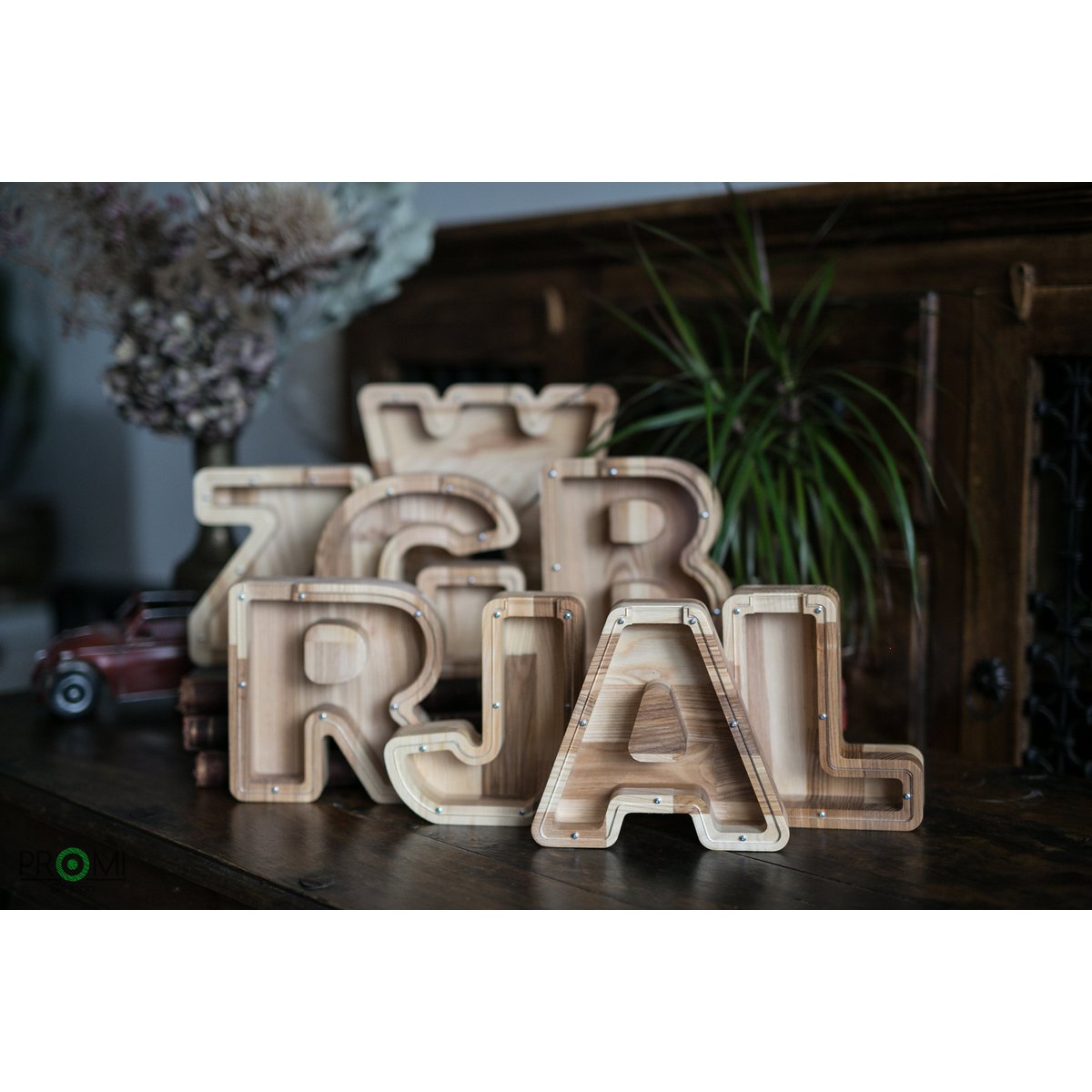 Wooden Piggy Bank Lille, brevpengebank, møntkasse, træboksepenge, sparer pengeboks