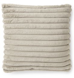 Taupe-colored, striped cushion made of soft, plush material.