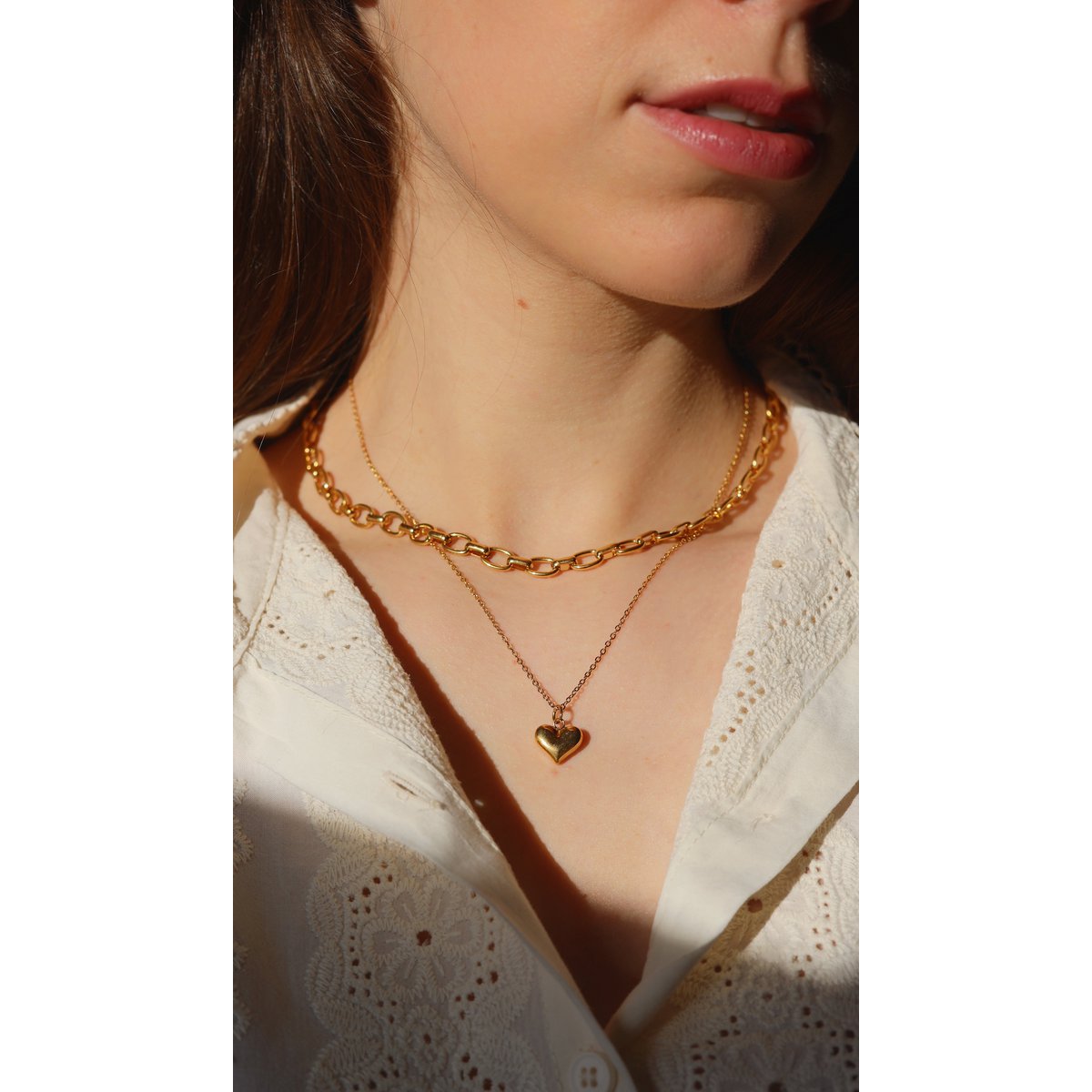 Linett - Gepofte gouden hart hanger ketting