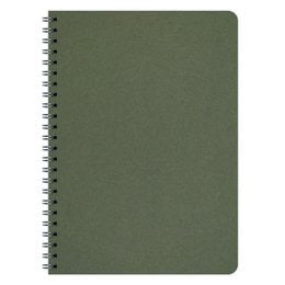 A5 size spiral-bound notebook with a solid olive green cover.