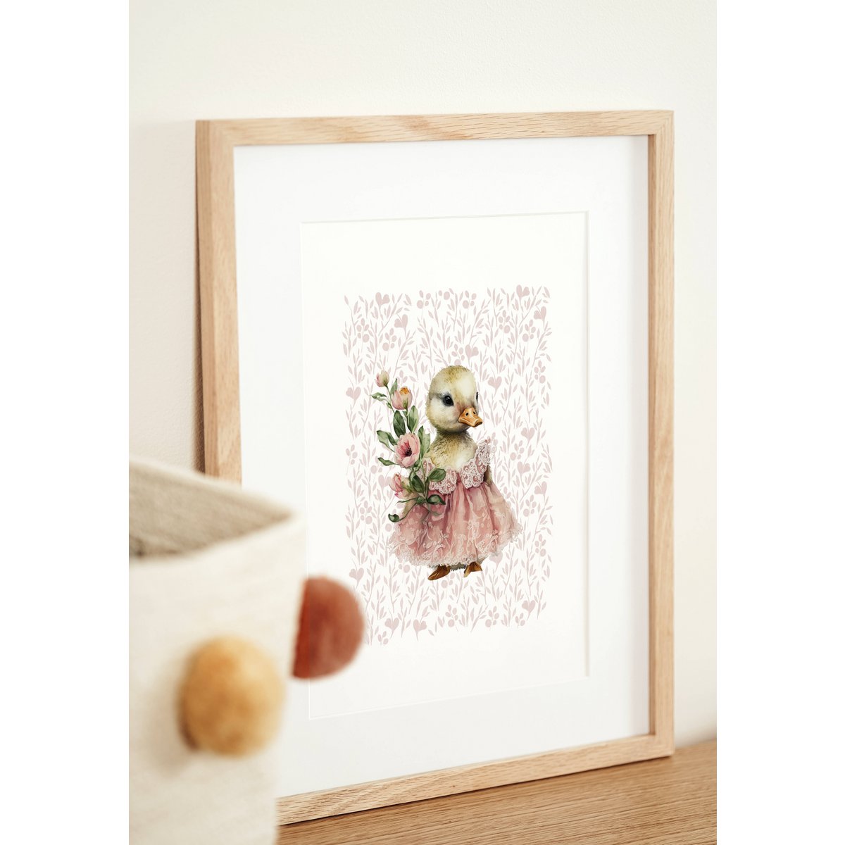 Impression d'art de pépinière de canard, affiche de canard, affiche de canard de bébé, affiche rose de chambre de filles, copie mignonne de canard, impression d'art de pépinière de filles, décor de chambre de filles