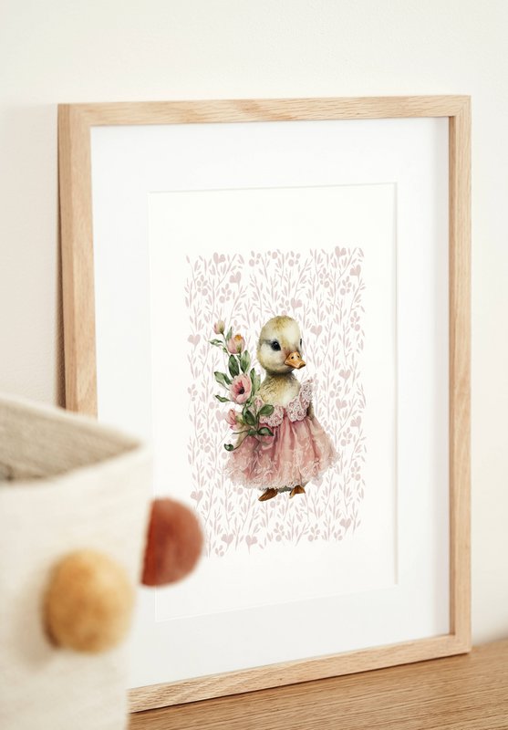 Duck nursery art print, duck poster, baby duck poster, pink girls room poster, cute duck print, girls nursery art print, girls room decor