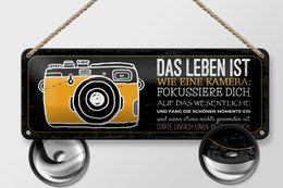 Tin sign saying 27x10 cm Life is like a camera Focus on the essentials